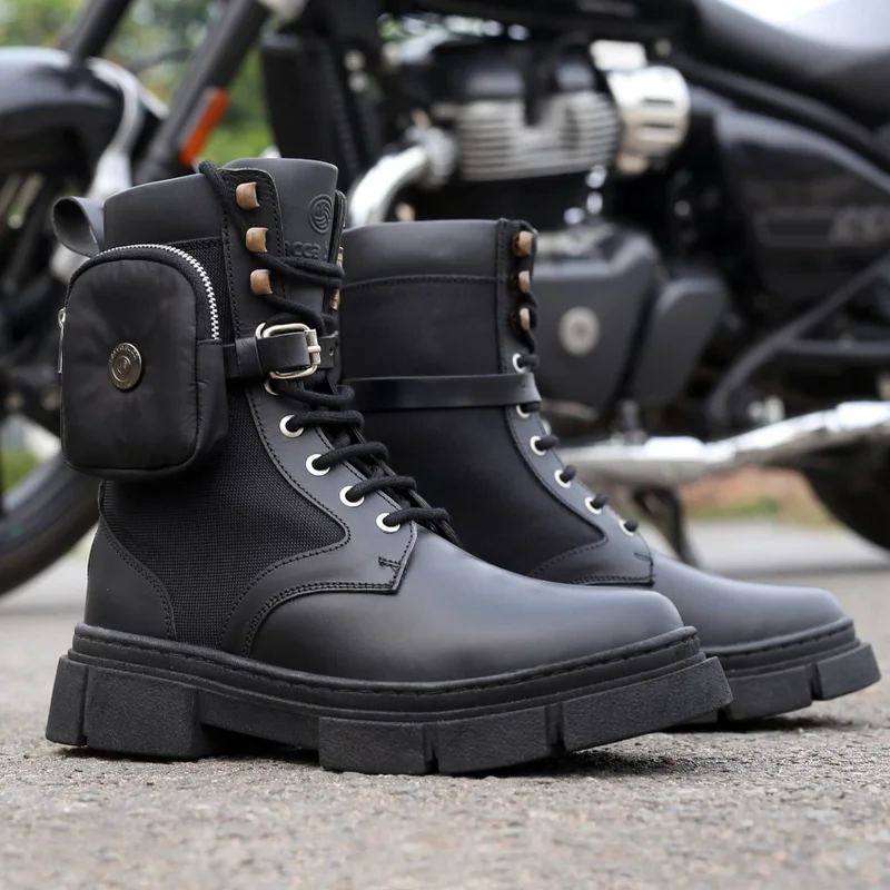 Bacca Bucci Black Assassin Brushed Leather Combat Boots with Chunky Rubber Sole for Men | Best Price UAE